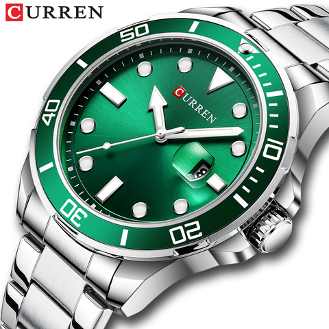 CURREN-Reloj de pulsera de acero inoxidable para Hombre, cronógrafo de negocios, de cuarzo, color verde, a la moda ► Foto 1/6