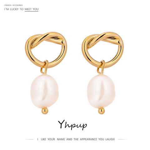 Yhpup-pendientes colgantes de perlas naturales minimalistas, joyería de Metal sencilla y elegante coreana para niña, regalo 2022 ► Foto 1/6