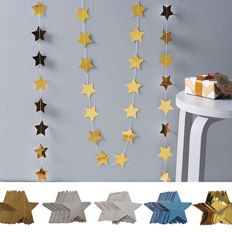 Guirnalda de estrellas de 4 M, 7 cm, 10 cm, estrellas de papel, banderines con purpurina para decoración de fiesta de cumpleaños, decoración de habitación de niños, suministros de baño para bebé ► Foto 1/6