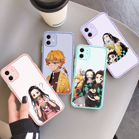 Cazadora de caja del teléfono para Iphone 12 11 Pro Max 7 8 Plus X XR XS Max SE Japón Anime Kimetsu No Yaiba TPU cubierta protectora de Coque ► Foto 1/6