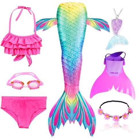 Disfraz de sirena con traje de baño para niños y niñas, bonito conjunto con bikini y opción de aleta para cosplay ► Foto 1/6