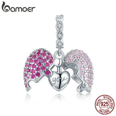 Bamoer Plata de Ley 925 auténtica Rosa colgante corazón abierto encanto Original de plata Pulsera o collar de joyería fina BSC282 ► Foto 1/5