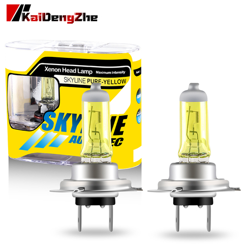 2 uds amarillo bombillas halógenas H1 H3 H4 H7 H8 H9 H11 HB3 HB4 halógena lámpara de niebla luces 55W 12V 3000K de la motocicleta de la linterna del coche de la lámpara ► Foto 1/6