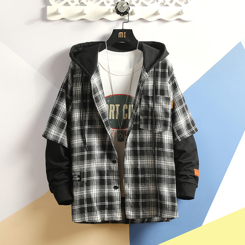 Casual de marca chaqueta hombres chaqueta con capucha camisa a cuadros camisa hombres camisas de manga larga 2022 nuevo Otoño de talla grande M-5XL ► Foto 1/6