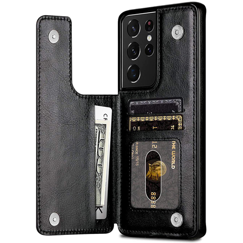 WEFOR-funda tipo billetera para Samsung Galaxy S21 Ultra /S21 + /S21 5G, de lujo, ajustada, con ranuras para tarjetas de cuero Premium, carcasa abatible a prueba de golpes ► Foto 1/6