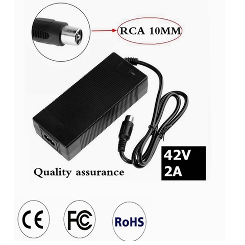 Cargador de 36V RCA, 10mm, conector de clavija de salida, 42V, 2A, para bicicleta eléctrica, batería de litio, Scooter ► Foto 1/6