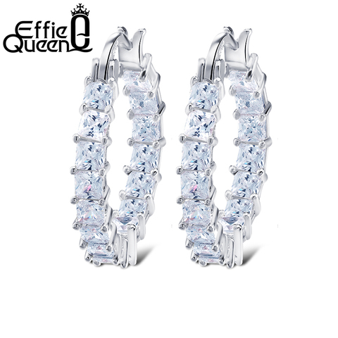 Effie Queen-pendientes de aro redondo grande para mujer, pendiente femenino de estilo eterno con circonita brillante, ajuste por barra, aretes de lujo para mujer, DE144 ► Foto 1/6