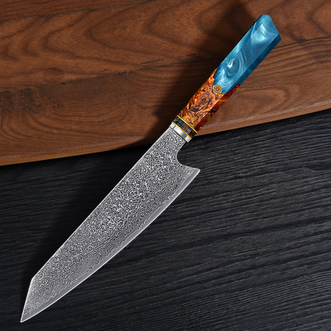 Cuchillo de Chef de acero japonés Damasco de 67 capas, cuchillo Kiritsuke Damasco de 8 pulgadas, cortador de verduras, mango de madera estabilizada de resina ► Foto 1/6