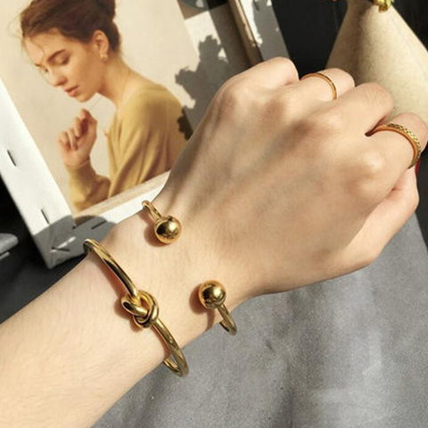 Brazalete de bolas para mujer, pulsera de acero inoxidable, Color dorado, apilable, moda para el día a día, joyería ► Foto 1/6