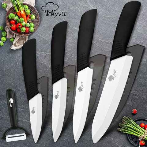 Cuchillo de cocina de cerámica Chef utilitario pelar cuchillos de frutas vegetales 3 4 5 6 pulgadas + pelador Zirconia blanco cerámica cuchilla herramienta de cocina ► Foto 1/6