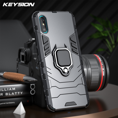 KEYSION-funda armadura a prueba de golpes para Xiaomi Redmi 9A 9C, soporte de anillo de silicona + funda trasera del teléfono PC para Xiaomi Redmi 9C 9A ► Foto 1/6