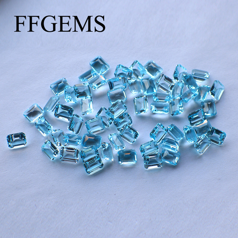 FFGems-gemas naturales de Topacio Azul suizo, aguamarina, Gema suelta, rectangular, 4x6mm, bricolaje, para anillo plateado de oro, montaje de pendientes, joyería fina ► Foto 1/5