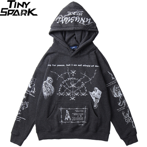 ¡Novedad de 2022! Sudadera Hip Hop con capucha para hombre, sudadera con dibujo grafiti, Calavera, ropa de calle, Jersey de algodón gris, ropa Punk Harajuku ► Foto 1/6