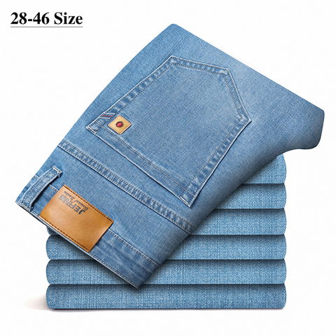 Pantalones vaqueros elásticos para hombre, Jeans de negocios de talla grande 42 44 46, color azul claro, de marca, novedad, otoño e invierno, 2022 ► Foto 1/6