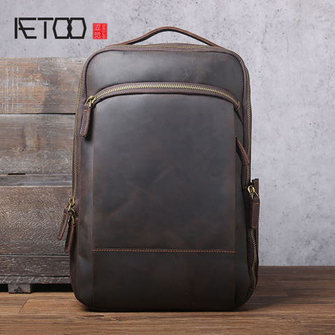 AETOO bandolera de cuero informal Vintage, Mochila de cuero de Caballo Loco para hombre, mochila de viaje para cabeza de piel hecha a mano ► Foto 1/6