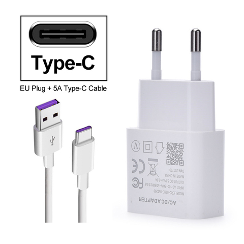 Cargador rápido, 5V, 2A, enchufe europeo, 5A, tipo C, Cable Usb de sobrealimentación, carga para Huawei P20 Lite P30 Pro P10 P9 Plus P8 Lite 2017 ► Foto 1/6