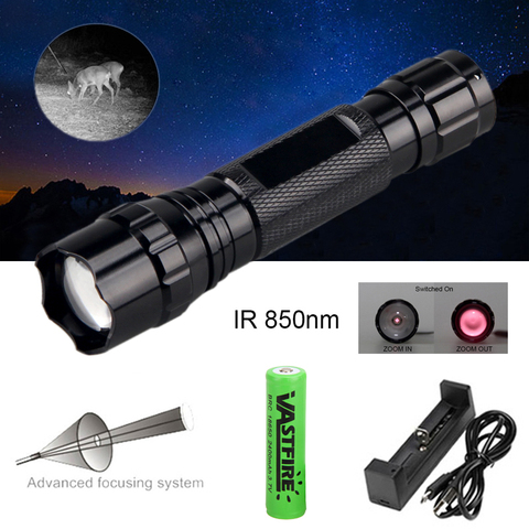 Lámpara de caza de visión nocturna profesional IR 850nm, antorcha de caza, radiación infrarroja táctica, enfoque con zoom, linterna impermeable para exteriores ► Foto 1/6