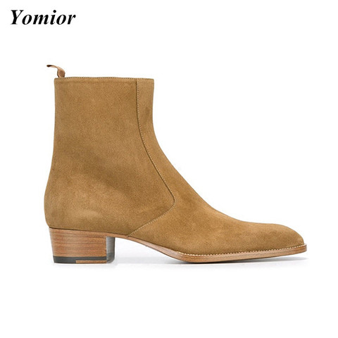 Yominior-zapatos Vintage hechos a mano para hombre, botas de piel auténtica con punta en pico, botines de piel de vaca estilo Chelsea, con cremallera de alta calidad ► Foto 1/6