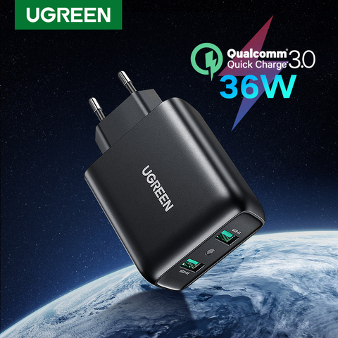 Cargador USB UGREEN de carga rápida 3,0 QC 36W cargador rápido para iPhone QC3.0 cargador de pared para Samsung s10 Xiaomi mi 9 cargador de teléfono ► Foto 1/6