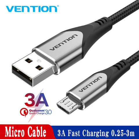 Vention-Cable microusb de carga rápida para teléfono móvil, Cable de nailon de 3A para Samsung, Xiaomi, LG, Android, 2A, 0,25 M, 1M, 3M ► Foto 1/6