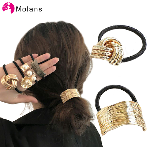 Molans-cinta elástica para el pelo para mujer, bandanas de Metal de goma y perlas, anilla para el pelo, accesorios para el cabello, joyería ► Foto 1/6