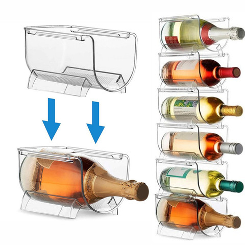 Estante de almacenamiento de vino transparente, caja de almacenamiento de bebidas embotelladas, sostenedor de botella de vino Universal, organizador de refrigerador, 4 Uds. ► Foto 1/6