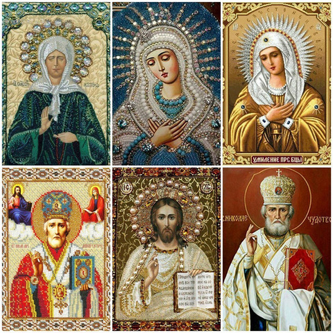 Mosaico de diamantes de imitación con icono religioso, bordado de diamantes de imitación de la Virgen María ► Foto 1/6