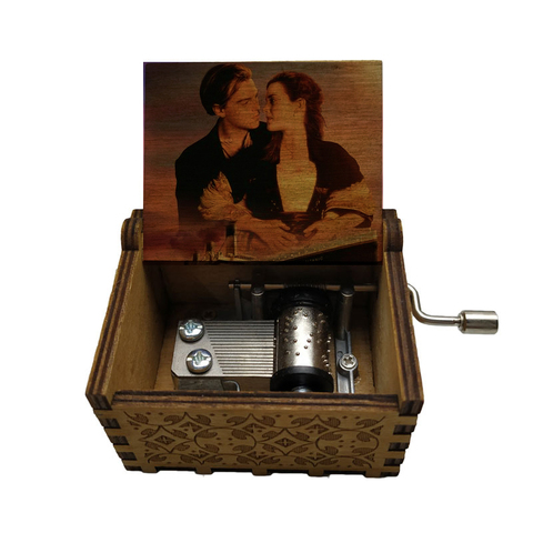 Caja de música con temática de la película Titanic, Juguete Musical de madera con estampado creativo de corazón ► Foto 1/6