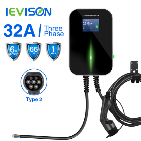 Estación de carga de vehículos eléctricos Wallbox cargador EV trifásico de 32A, EVSE Wallbox con Cable tipo 2 IEC 2013-2 para Smart ED,BMW i3. ► Foto 1/6