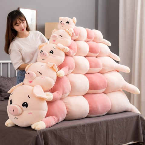 80cm-120cm divertido cerdito de peluche almohada larga juguetes de felpa suave Peluche de cerdo Animal de caricatura muñeca sofá cama cojín almohada para dormir y regalos de los niños ► Foto 1/6