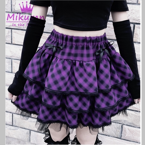 Faldas plisadas de tartán púrpura para Harajuku japonés y niñas, minifalda gótica Punk, dulce, Lolita, pastel, vestido de baile, Kawaii ► Foto 1/6