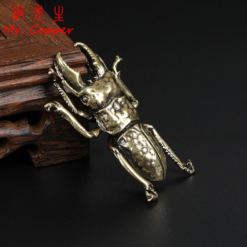 Decoraciones de escarabajo de cobre macizo, figuritas en miniatura de latón Taurus e insectos, escultura de cuerno largo, decoración de escritorio, ornamento artesanal, regalos ► Foto 1/6