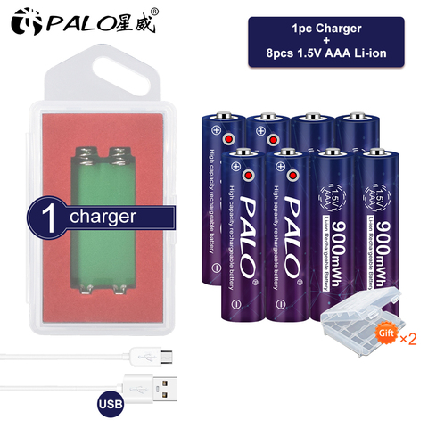 PALO 2-8 Uds Li-ion de 1,5 V AAA batería recargable 900mWh cargador de batería recargable de baterías de litio AAA para juguetes linterna ► Foto 1/6