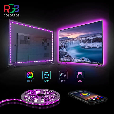 ColorRGB,USB Tira Led para ，Tiras de Luces TV LED USB Iluminación RGB 5050 Tiras de Luz de Fondo de TV,Control de APP ► Foto 1/6