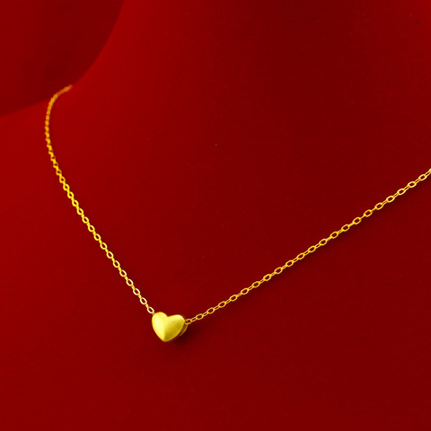 Collar de oro de 14K para mujer, joyería de compromiso de boda, colgante de corazón de amor pequeño mate, cadena, Gargantilla, moda coreana ► Foto 1/5