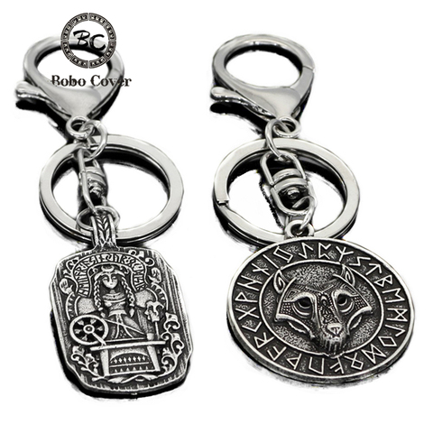 Retro antiguo bronce Viking llavero antigua Trinidad runas nórdicas Odin runas Lobo llavero de coche llavero para hombre joyería Dropshipping. Exclusivo. ► Foto 1/6