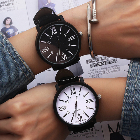 Relojes Unisex de moda para jóvenes, relojes para estudiantes, funda negra de cuero, relojes de pulsera analógicos de cuarzo, precio barato, Envío Gratis ► Foto 1/6