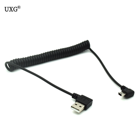 Mini usb macho de 90 grados, ángulo recto a usb macho, resorte en ángulo recto, cable retráctil para sincronizar datos, carga de 1m, nuevo ► Foto 1/5