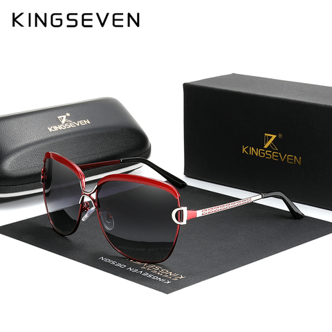 KINGSEVEN-gafas de sol polarizadas para mujer, lentes femeninos de marca de lujo con gradiente, lentes de sol redondo con forma de mariposa, 2022 ► Foto 1/6