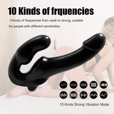 Vibrador consolador con correa sin tirantes para parejas, juguete sexual para adultos con Control remoto inalámbrico, con doble cabeza ► Foto 1/6