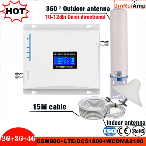 Repetidor de tres bandas para teléfono móvil, conjunto de amplificador de señal móvil GSM 2G 900 3G 2100 LTE 1800, pantalla LCD ► Foto 1/6