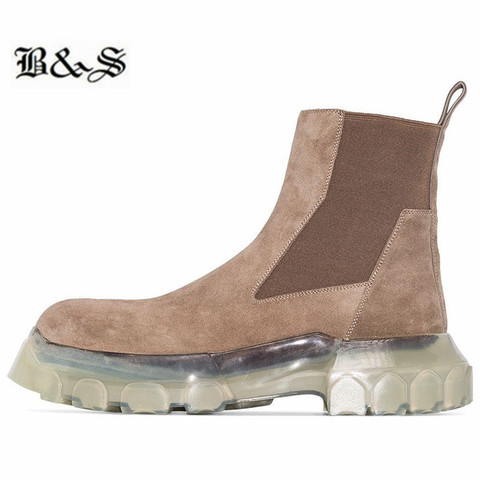 Botas de cuero genuino para hombre, modelo de suela transparente, de alta calidad, con suela creciente de escarabajo ► Foto 1/6