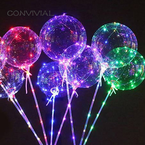 Globos Led con mango para niños, luminosos, transparentes, de helio, decoraciones para fiesta de cumpleaños ► Foto 1/6