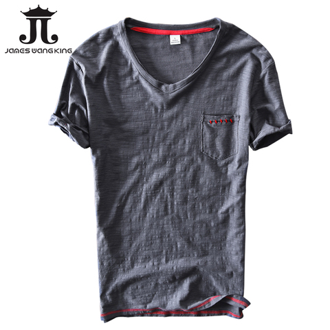 Camiseta de lino para hombre, camiseta de manga corta y cuello de pico, camiseta suave de algodón y lino transpirable, talla M-XXXL, verano, 2022 ► Foto 1/6