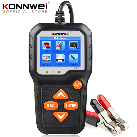 KONNWEI KW650 probador de batería 12V 6V Analizador de sistema de batería de motocicleta de coche 2000CCA herramientas de prueba de manivela de carga para el coche ► Foto 1/6