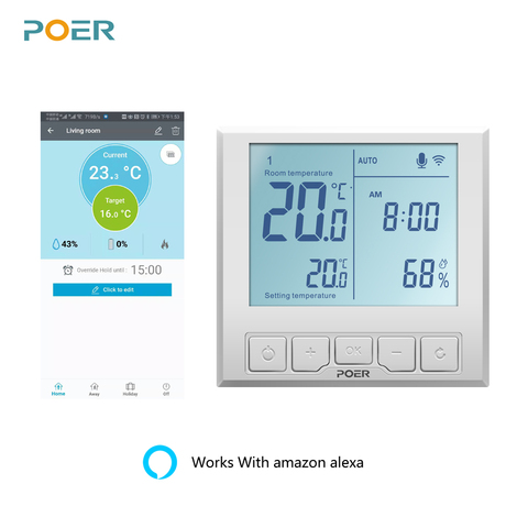 Termostato inteligente WiFi controlador de temperatura para caldera de gas, calefacción por suelo radiante eléctrico, pantalla de humedad, funciona con Alexa ► Foto 1/5
