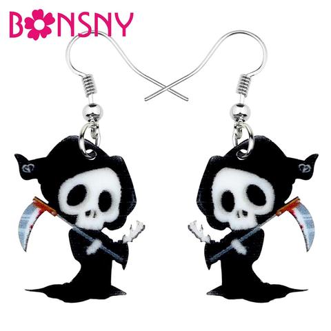 Bonsny de acrílico Halloween Anime la muerte cráneo muerte pendientes Festival decoraciones para dama de las niñas adolescentes 2022 encanto regalo ► Foto 1/5