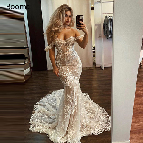 Booma-vestidos de novia elegantes de sirena con hombros descubiertos, Vestidos de Novia de encaje completo, trompeta, vestidos de princesa para novias ► Foto 1/6