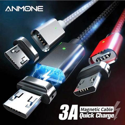 ANMONE-Cable magnético de carga rápida para teléfono móvil, Cable Micro USB de 1m y 2m, Cable de datos para Android, carga magnética para teléfono de carga rápida ► Foto 1/6