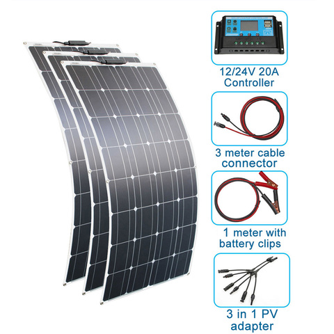 Panel solar RG, 300w, 100w, 12V, 24V, panel solar flexible para cargador de batería de 12V, célula monocristalina solar, kits de sistema doméstico de 1000w ► Foto 1/6